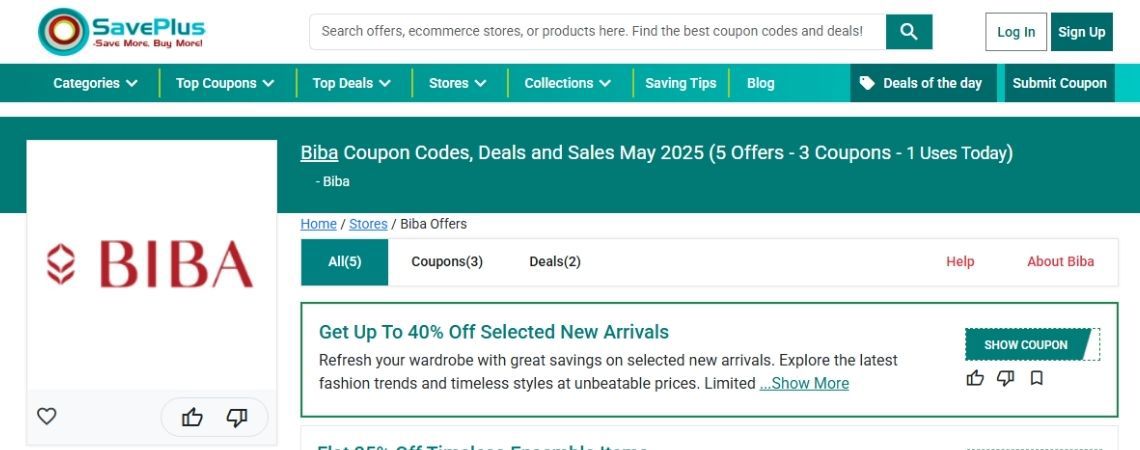 Apply Verified Biba SavePlus Promo Codes