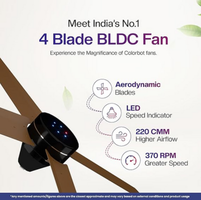 Colorbot Stella Quad 1200 mm BEE 5-Star Rated BLDC Ceiling Fan with Remote