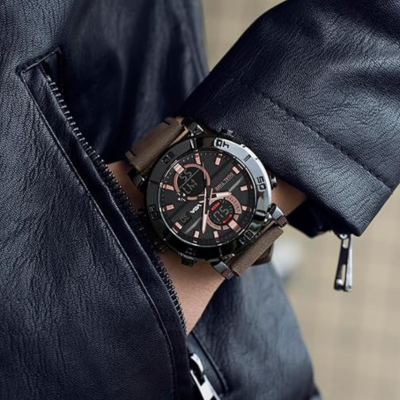 V2A Genuine Leather Analog-Digital Watch