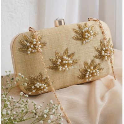 TEEJH Embroidered Box Clutch with Shoulder Strap