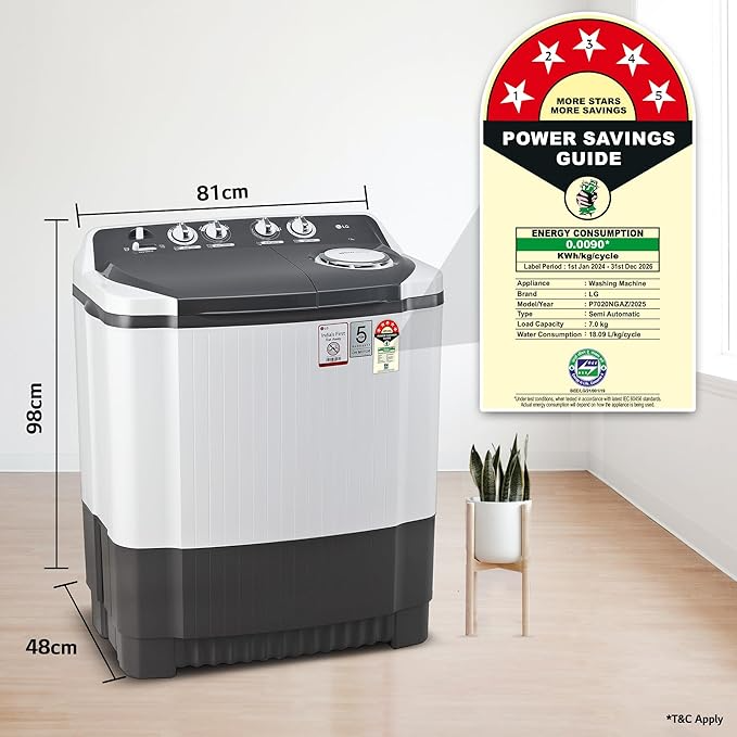 LG 7 Kg 5 Star Wind Jet Dry Semi-Automatic Top Loa