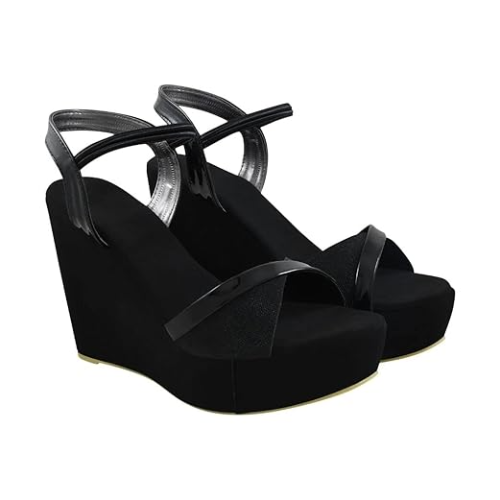 Shoetopia Black Slip-On Wedges
