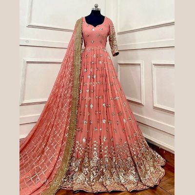 Peach Colour Sequin Work Anarkali Suit