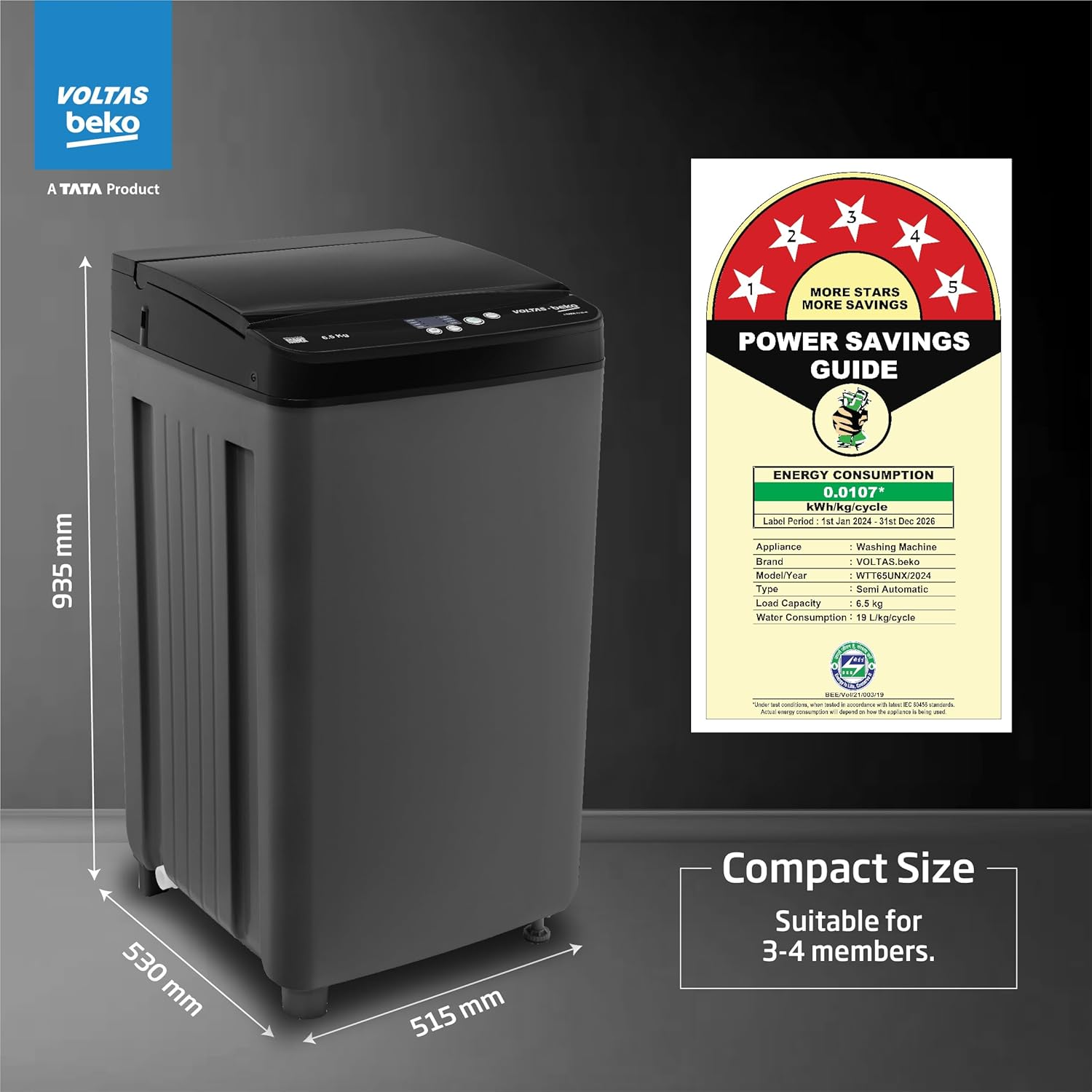 Voltas Beko 6.5 Kg 5 Star Fully-Automatic Top Load
