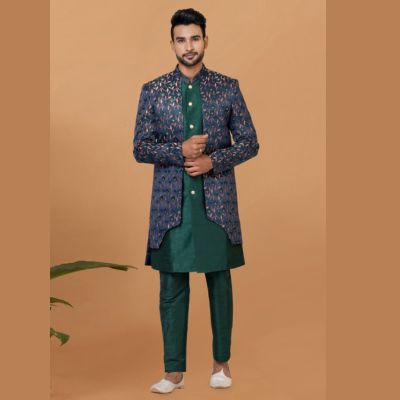 Green Jacquard – Silk Indo-Western Sherwani