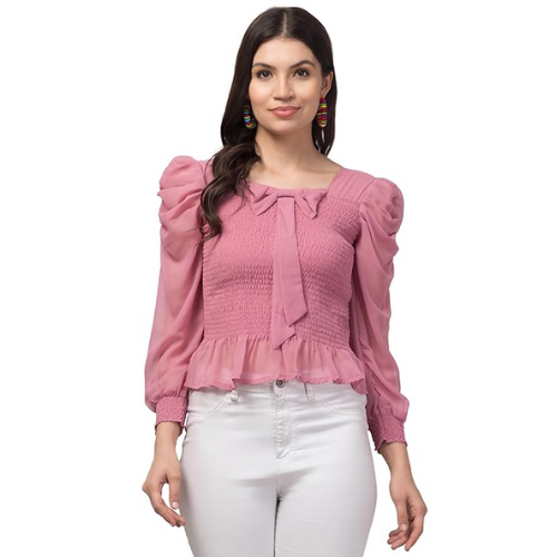 Women's Solid Puff Sleeves
