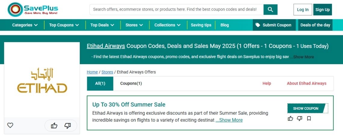 Use Etihad Promo Codes from SavePlus India