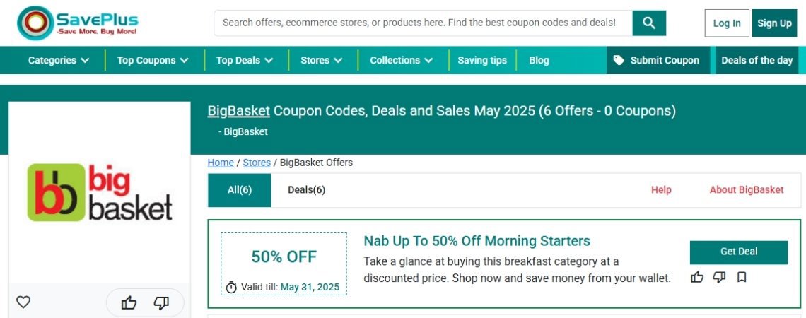 Apply BigBasket Promo Codes from SavePlus India