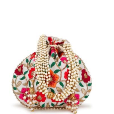 Anekaant Set of 2 Floral Embroidered Potli Clutches