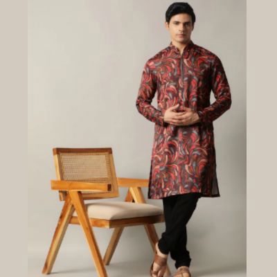 The Kurta Company – Red-Grey Multi Printed Kurta