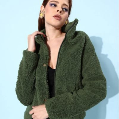 Roadster Olive Green Fur-Collared Jacket