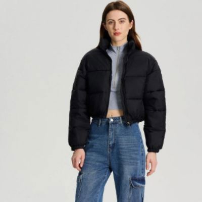 Kotty Women Striped Crop Puffer Jacket